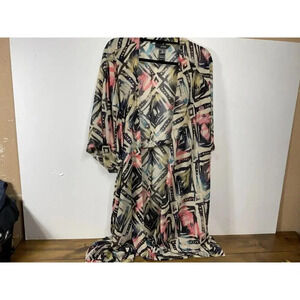 Ali Miles Cardigan Duster Semi Sheer Stretch Colorful Open Front Kimono 2X
